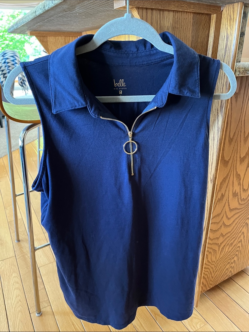 Kim gravel Belle Navy Sleeveless Polo Tank with Gold Ring Zip
